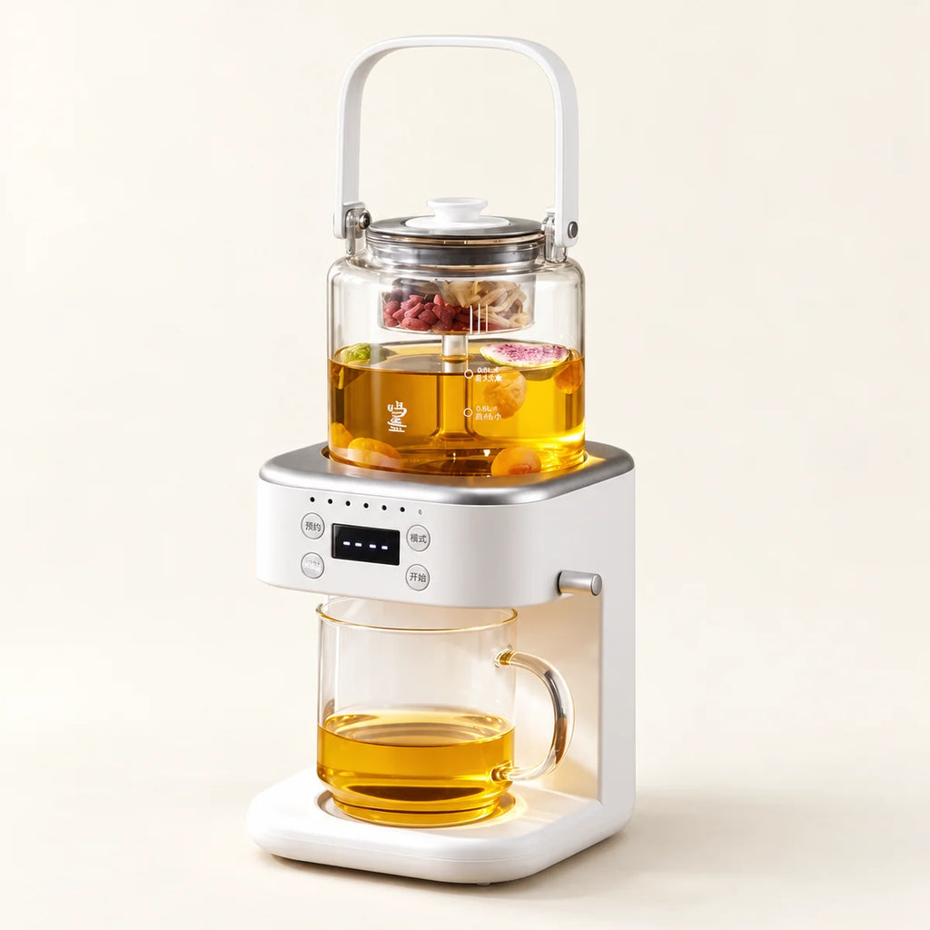 Automatic Steam Tea Maker on a warm ivory studio background