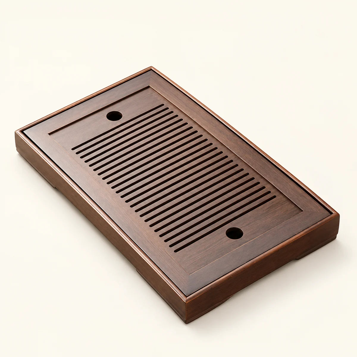 Bamboo Tea Tray with Storage on a warm ivory studio background