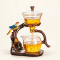 Bird Glass Gongfu Tea Set on a warm ivory studio background