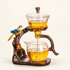 Bird Glass Gongfu Tea Set on a warm ivory studio background