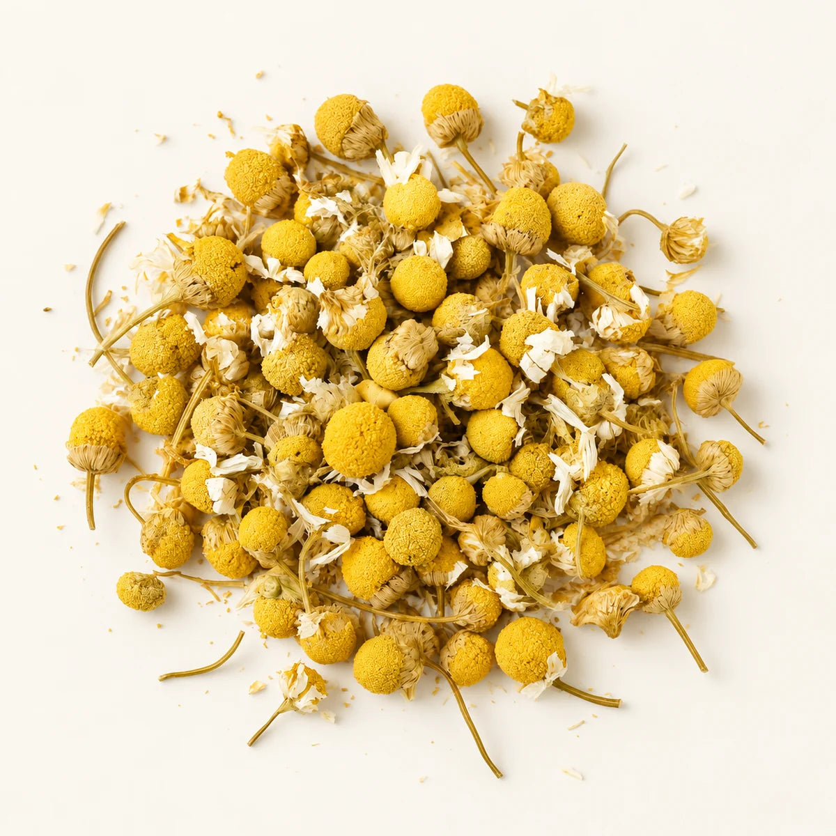 Chamomile Flower Tea — 20g on a warm ivory studio background
