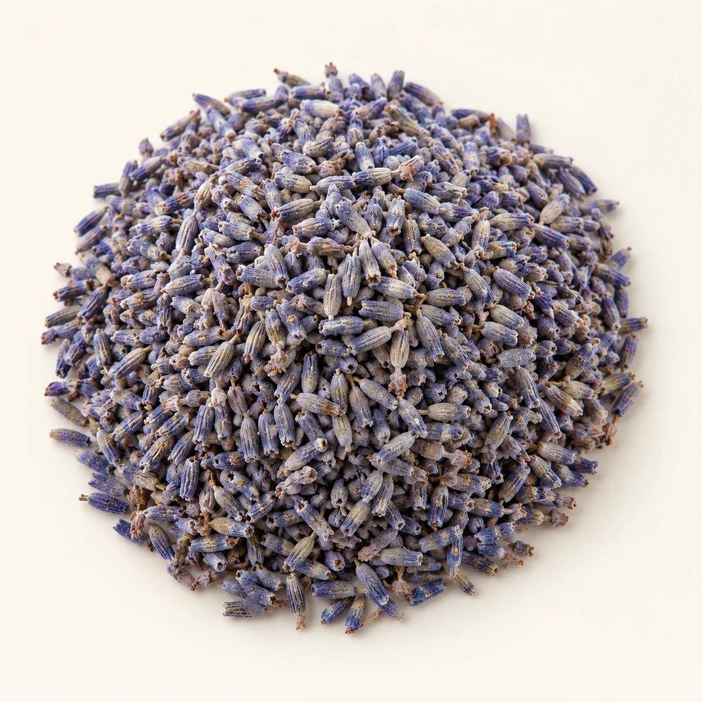 Dried Lavender Flowers — 50g on a warm ivory studio background
