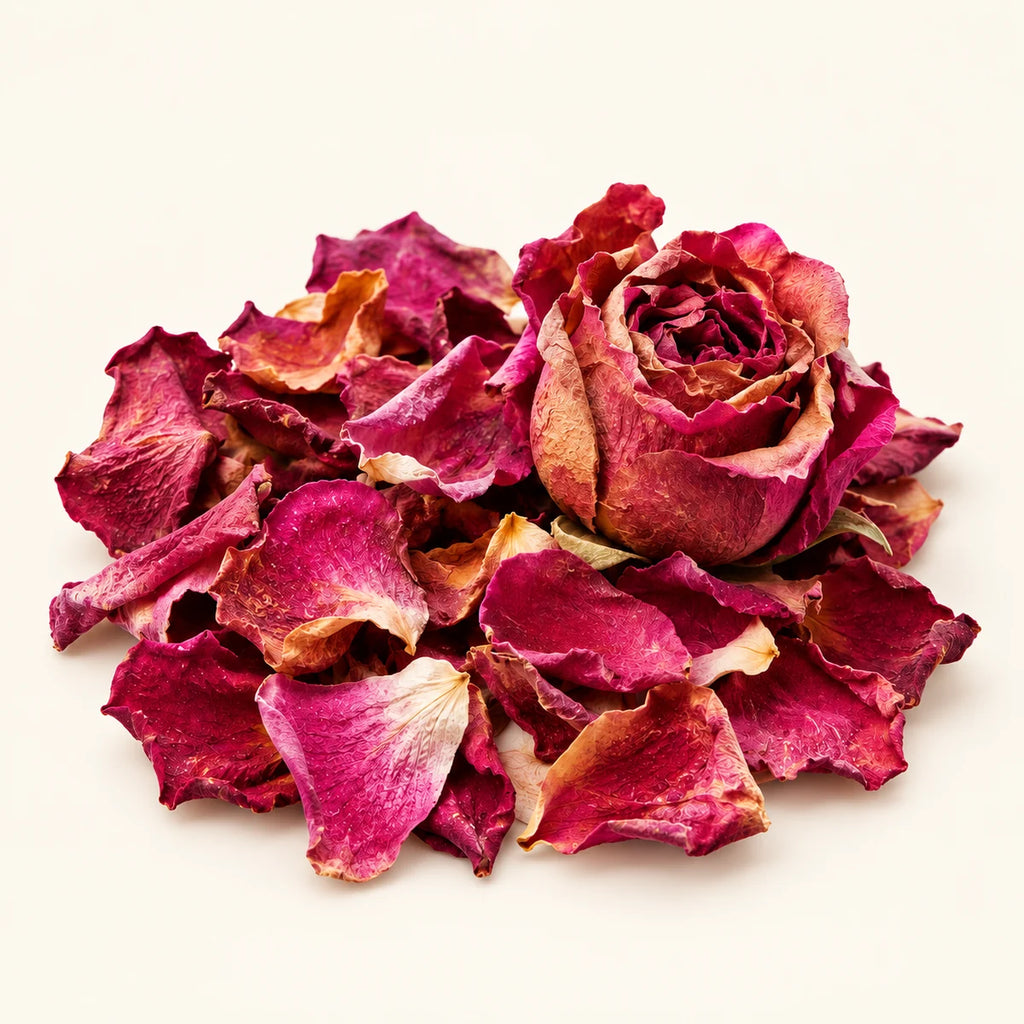 Dried Rose Petals — 50g on a warm ivory studio background