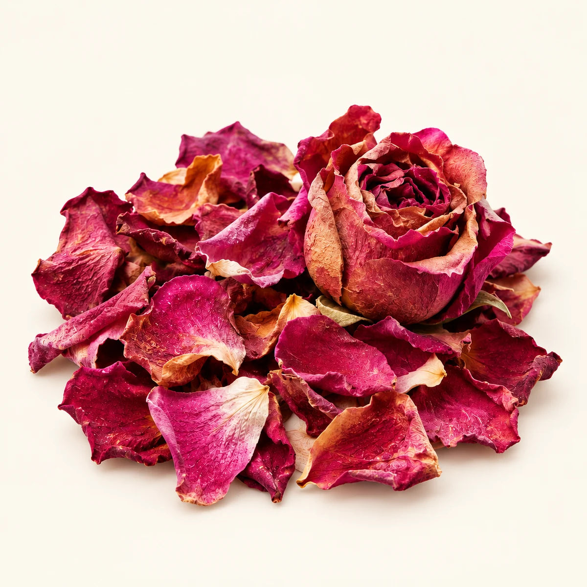 Dried Rose Petals — 50g on a warm ivory studio background