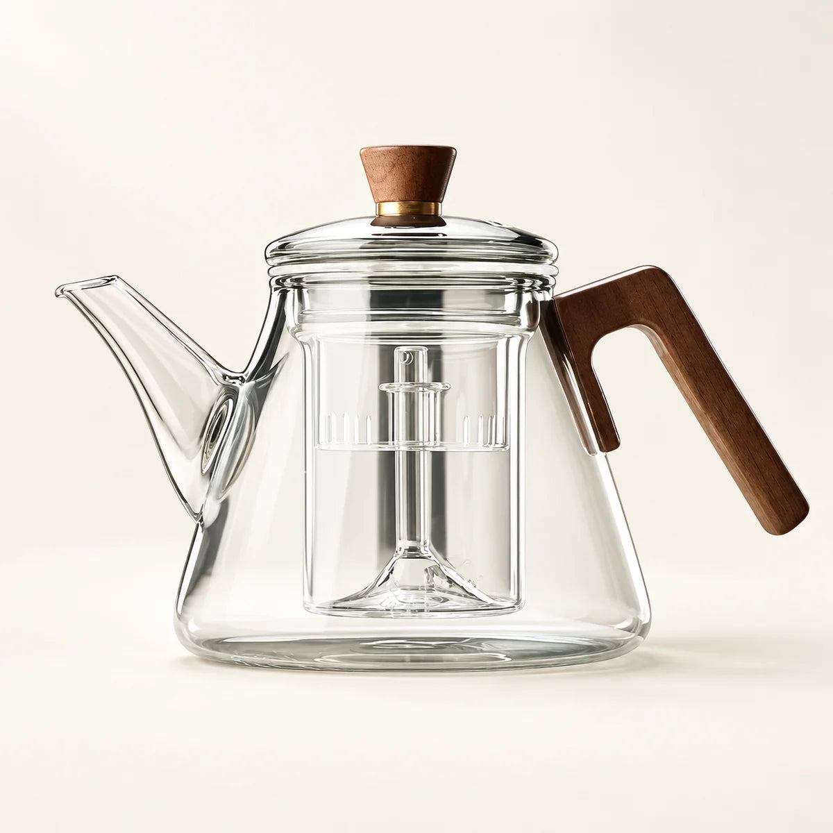 Glass Boiling Teapot — 1000ml on a warm ivory studio background