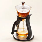 Wood Base Glass Tea Brewer — 350ml on a warm ivory studio background