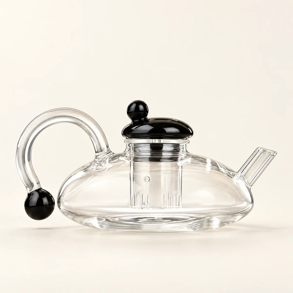 Glass Teapot Set — 600ml, 2 Cups on a warm ivory studio background