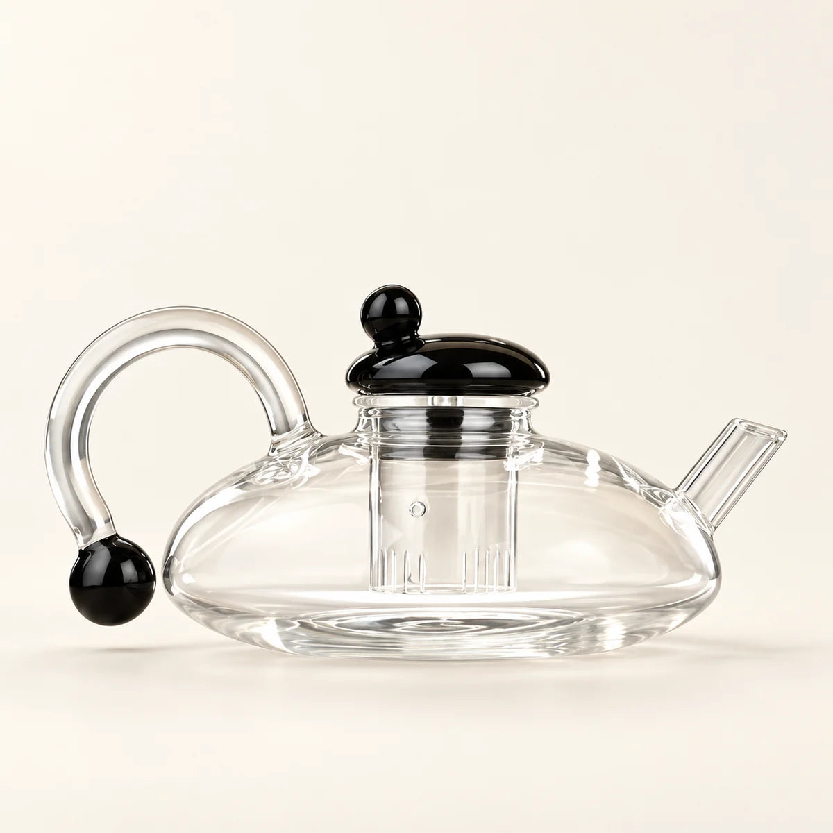 Glass Teapot Set — 600ml, 2 Cups on a warm ivory studio background
