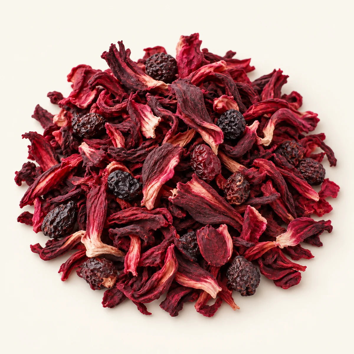 Hibiscus Berry Herbal Tea — 3 oz on a warm ivory studio background