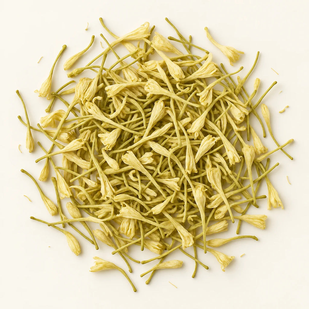 Honeysuckle Flower Tea — 30g on a warm ivory studio background