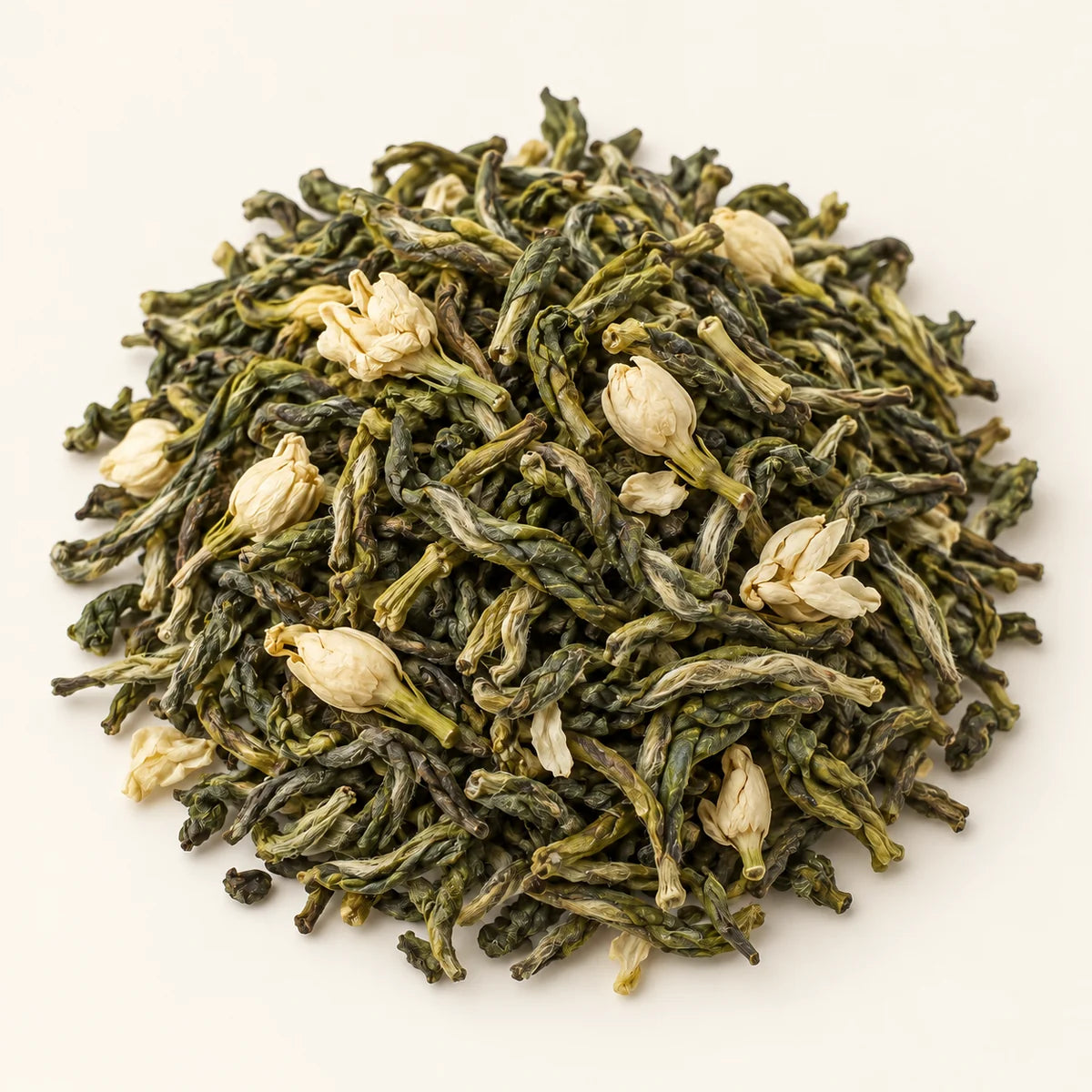 Jasmine Green Tea — 3 oz on a warm ivory studio background