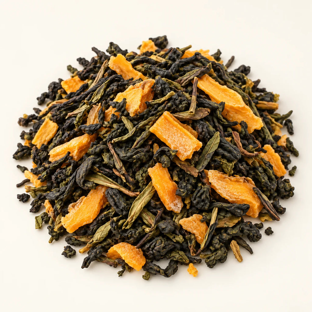Mango Loose Leaf Tea — 3 oz on a warm ivory studio background