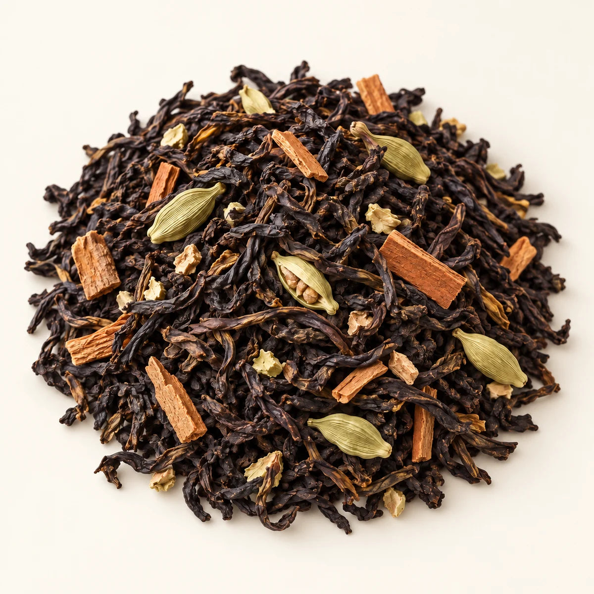 Masala Chai Spiced Tea — 3 oz on a warm ivory studio background