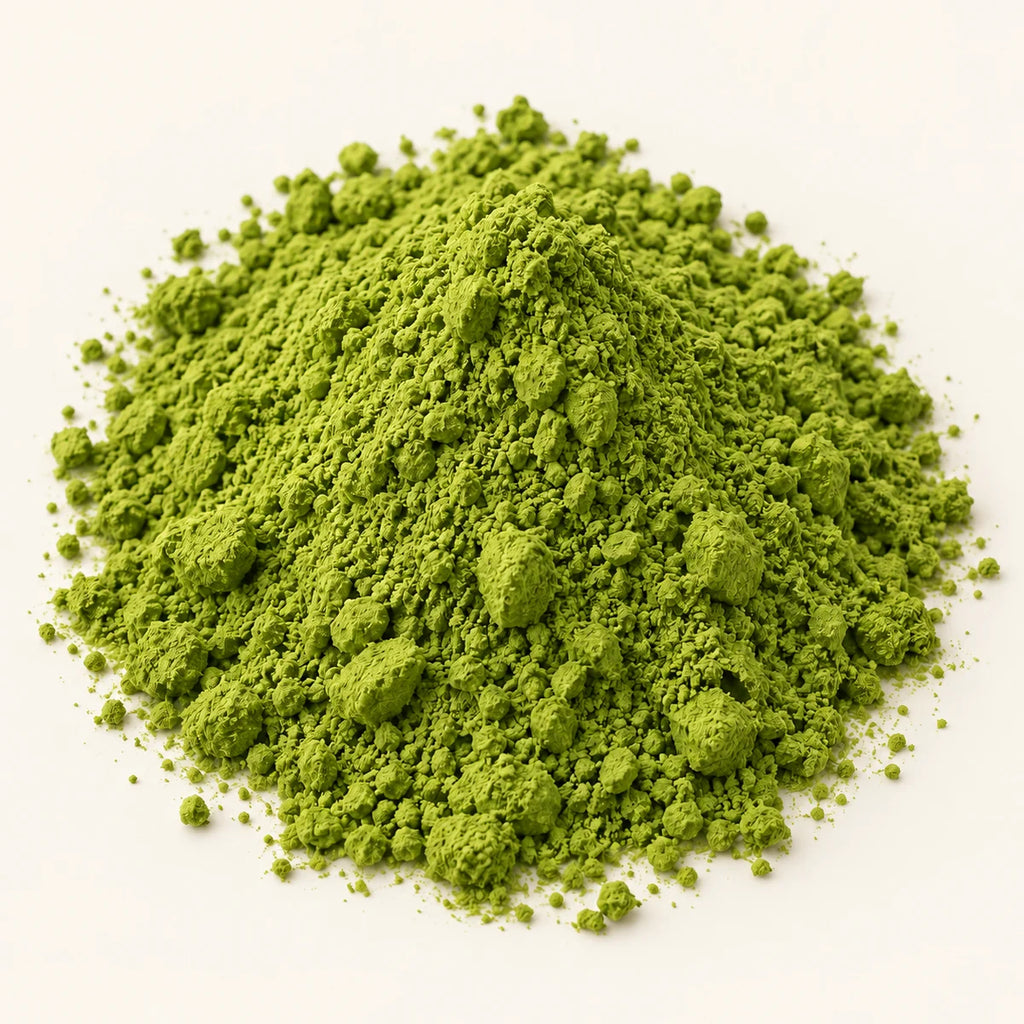 Matcha Green Tea Powder — 1 oz on a warm ivory studio background