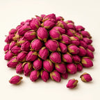 Rose Bud Tea — 50g on a warm ivory studio background