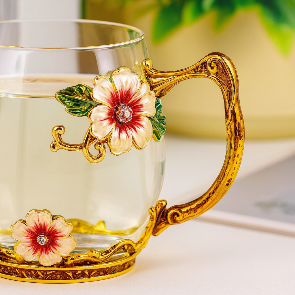 Floral Glass Tea Mug