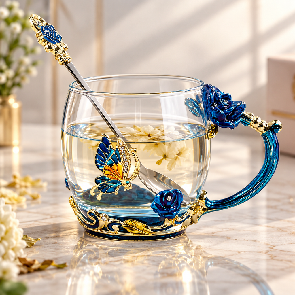 Floral Glass Tea Cups
