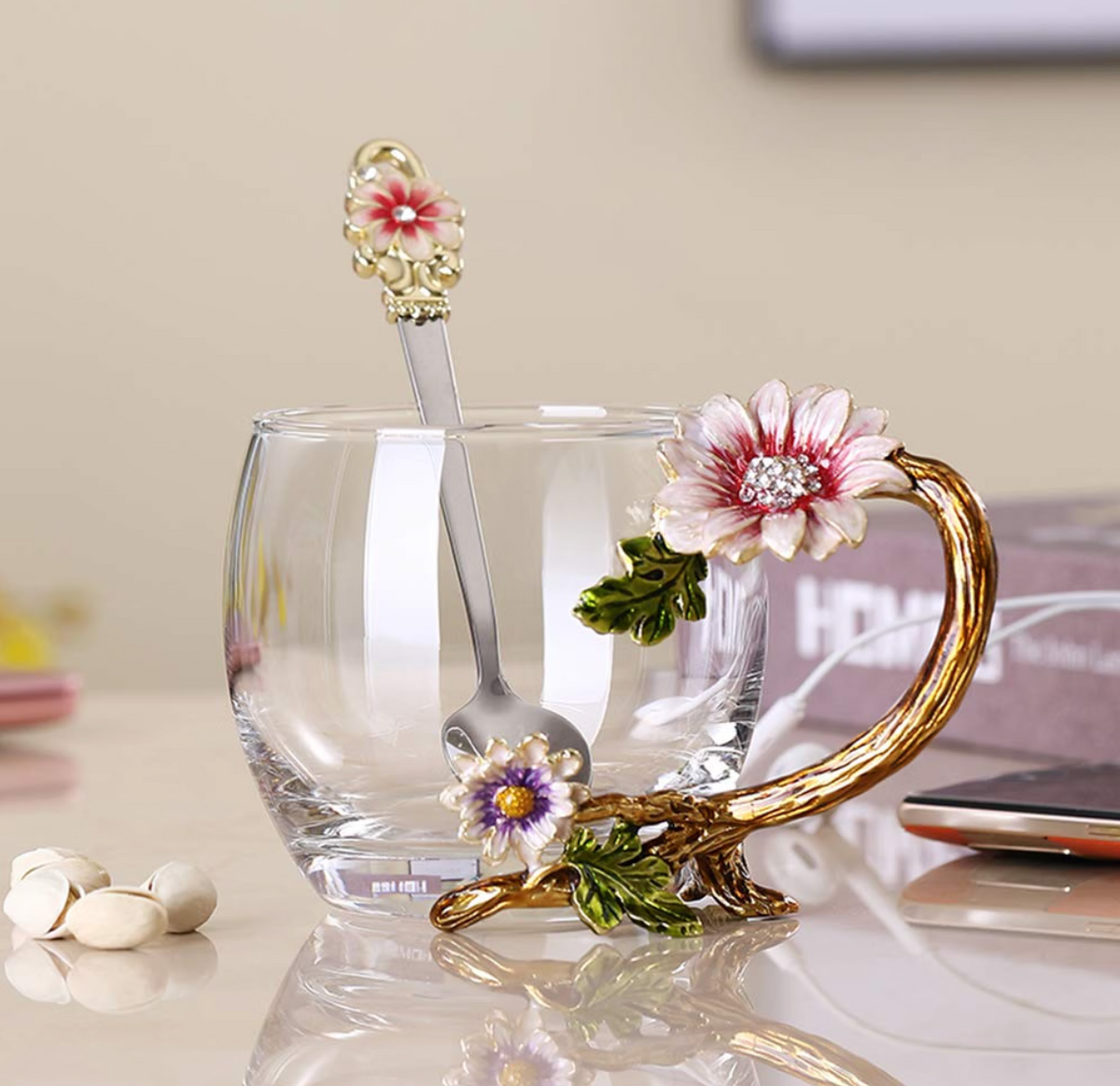 Floral Glass Tea Cups