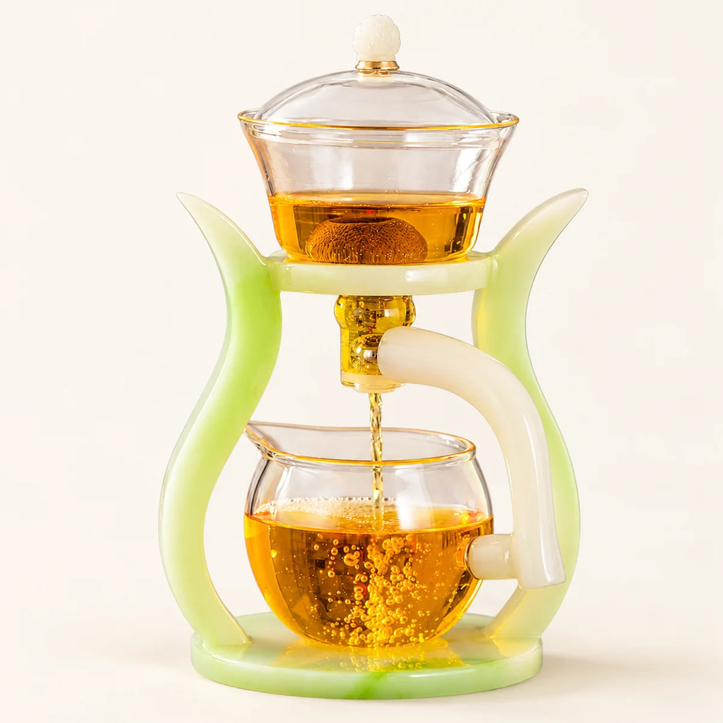 Tea Lady Glass Tea Set — 350ml on a warm ivory studio background