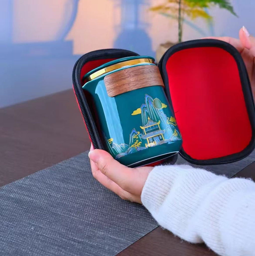 Ceramic Travel Tea Set — 1 Pot, 5 Cups